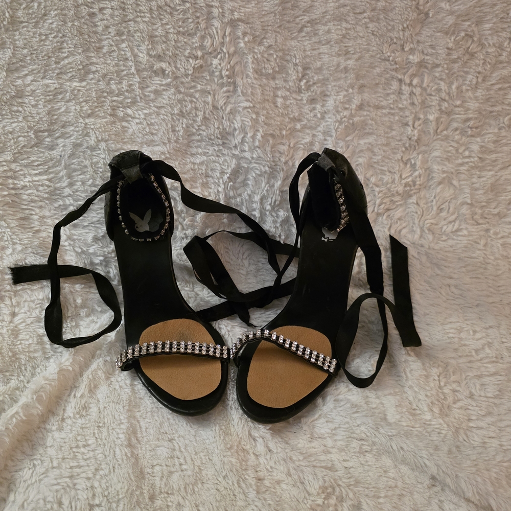 PLAYBOY Black Rhinestone Heels